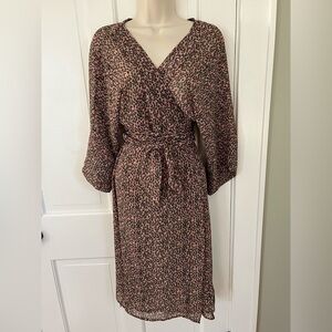 Josa Tulum Long Sleeve Kimono Wrap Dress One Size Semi Sheer Cover Up Pink Green